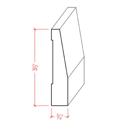 EWBB32 Beveled 3-1/2 inch tall x 3/4 inch thick unfinished hardwood baseboard moulding in various wood types