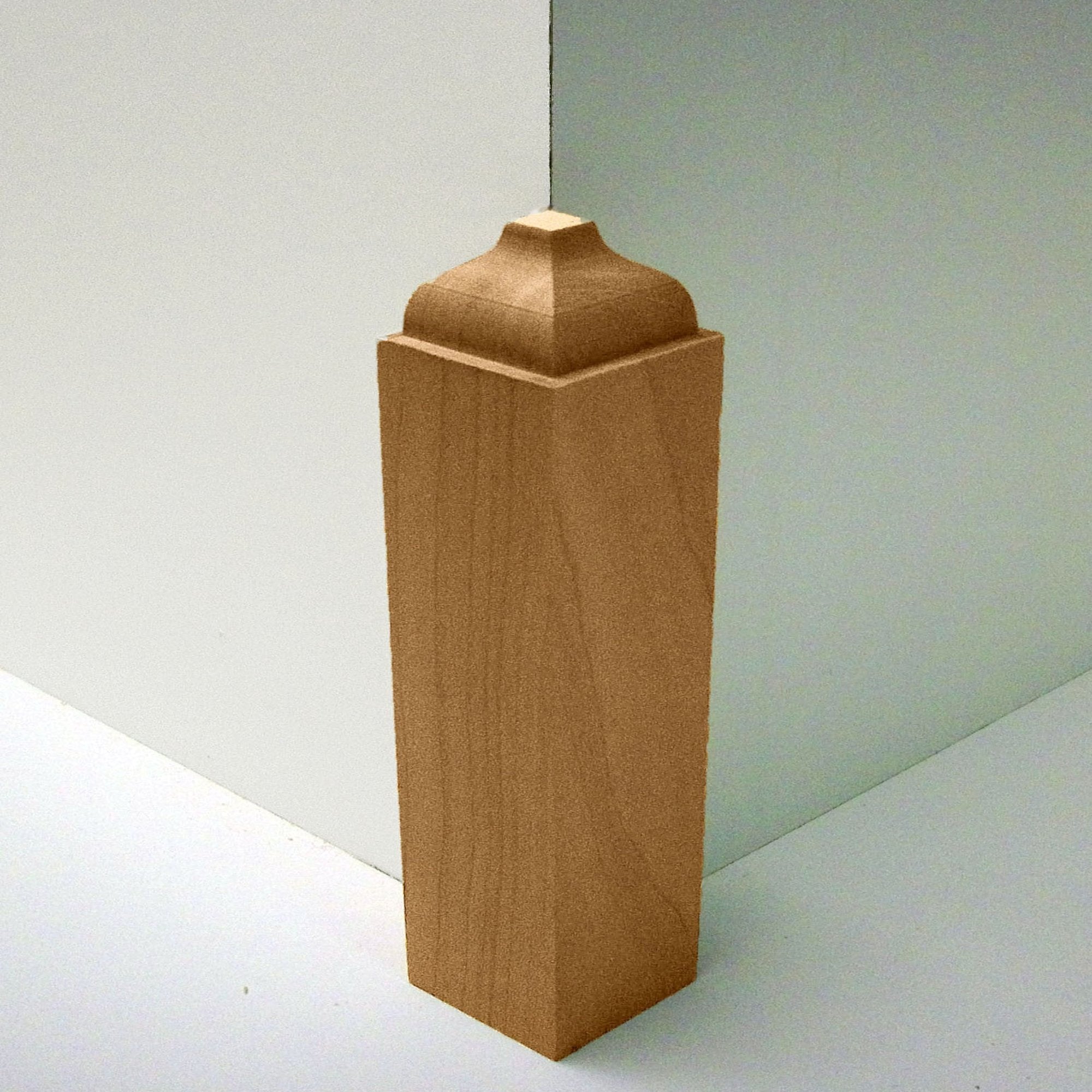 Unfinished hardwood baseboard outside corner block in various wood types