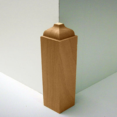 Unfinished hardwood baseboard outside corner block in various wood types