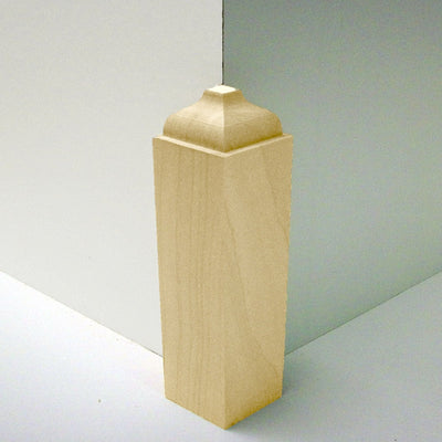 Unfinished hardwood baseboard outside corner block in various wood types
