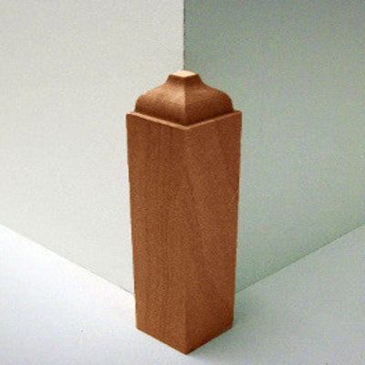 Unfinished hardwood baseboard outside corner block in various wood types