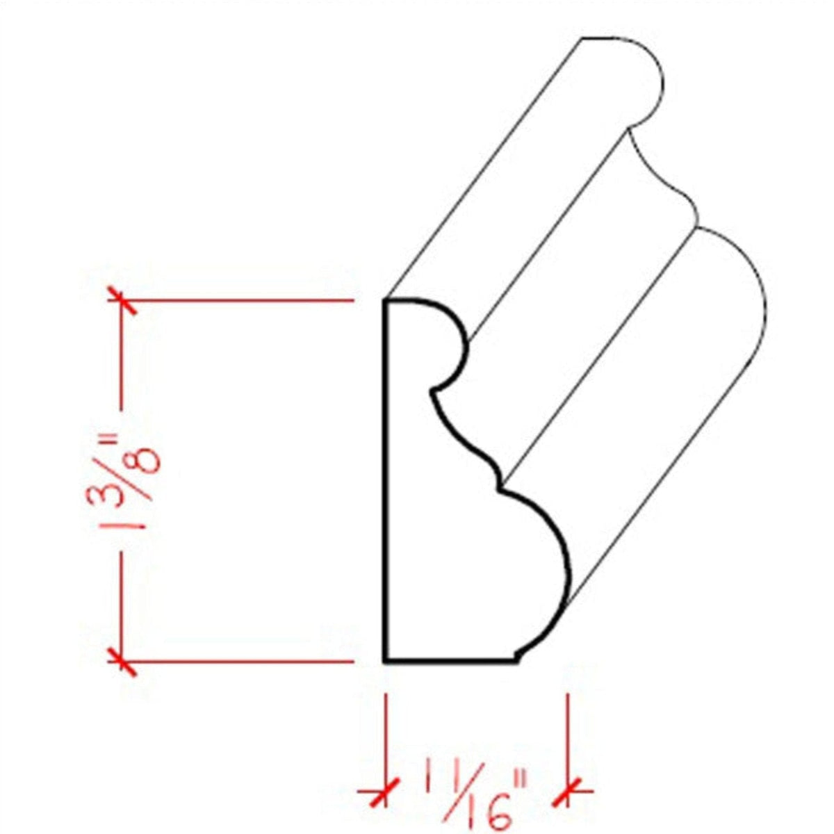 Unfinished traditional base cap moulding 1-3/8 inch tall by 11/16 inch thick in various hardwoods