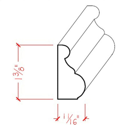 Unfinished traditional base cap moulding 1-3/8 inch tall by 11/16 inch thick in various hardwoods