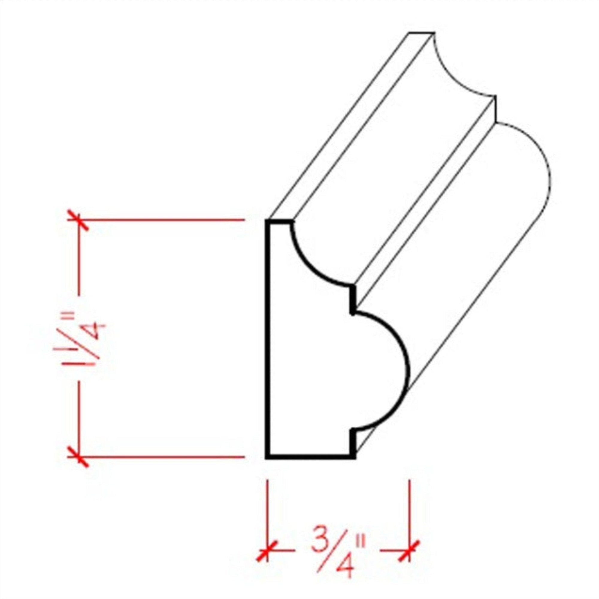 EWBC27 Nose and Cove 1-1/4 inch tall by 3/4 inch base cap moulding unfinished solid hardwood