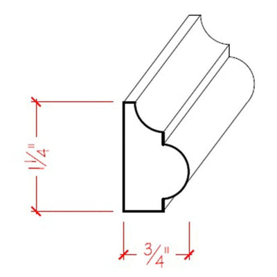 EWBC27 Nose and Cove 1-1/4 inch tall by 3/4 inch base cap moulding unfinished solid hardwood