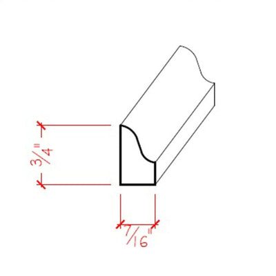 Unfinished solid hardwood baseboard shoe molding, ogea style, 3/4 inch tall