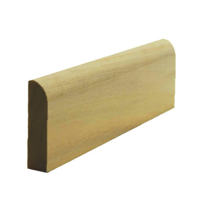 Unfinished solid hardwood baseboard shoe molding with radius edge