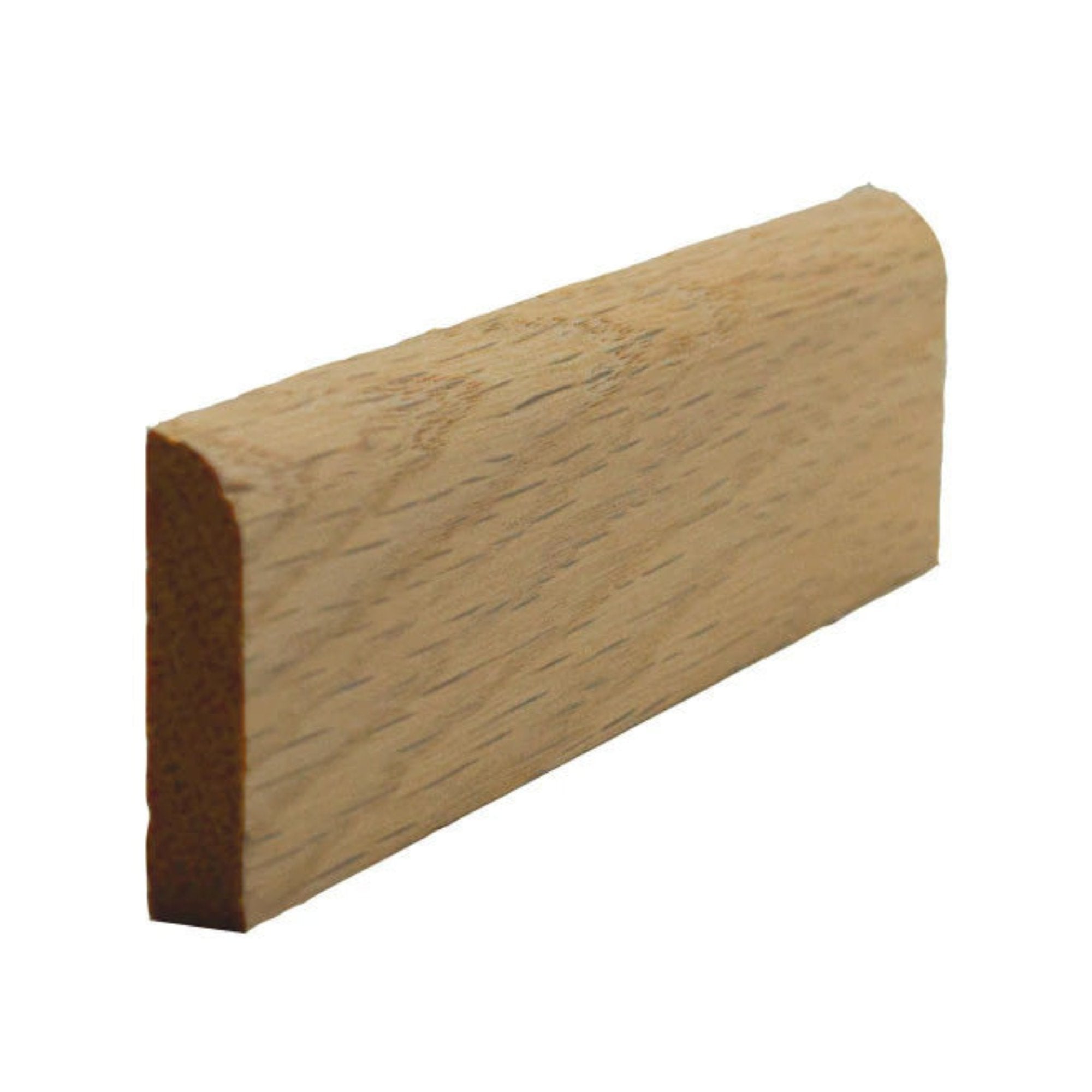 Unfinished solid hardwood baseboard shoe molding with radius edge