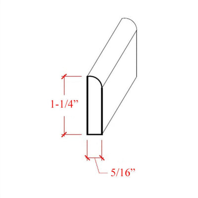 Unfinished solid hardwood baseboard shoe molding with radius edge