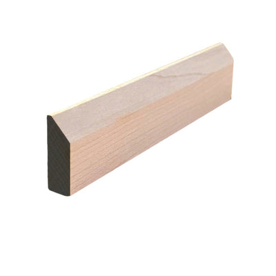 Unfinished solid hardwood baseboard shoe molding with beveled edge