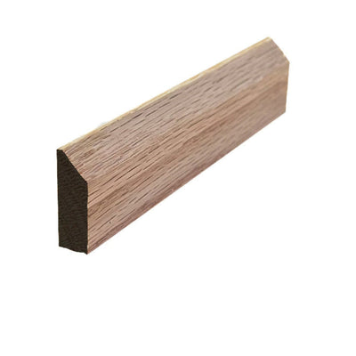 Unfinished solid hardwood baseboard shoe molding with beveled edge