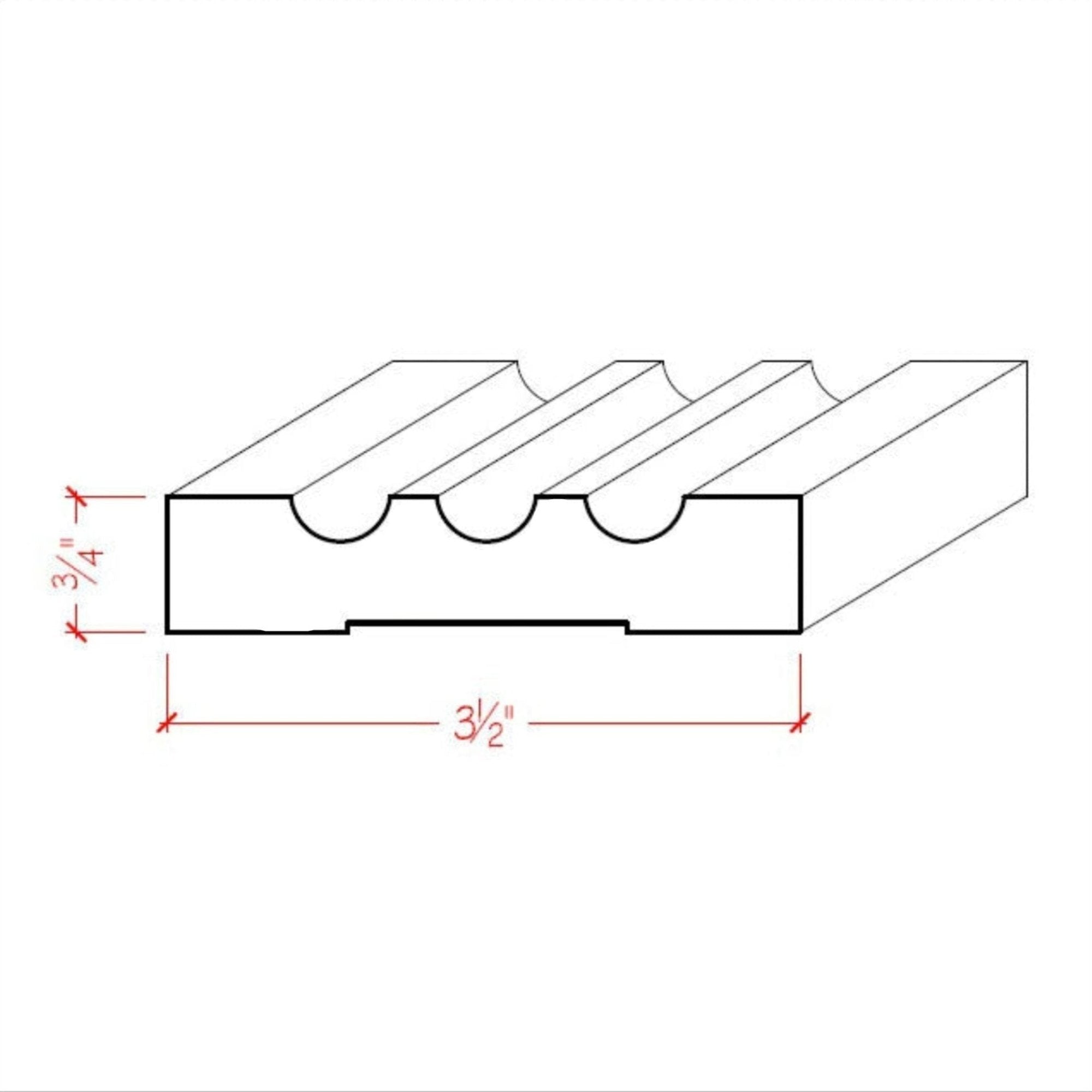 EWCA46 Fluted 3-1/2 inch wide by 3/4 inch thick unfinished hardwood door and window casing moulding