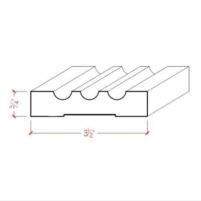 EWCA46 Fluted 3-1/2 inch wide by 3/4 inch thick unfinished hardwood door and window casing moulding