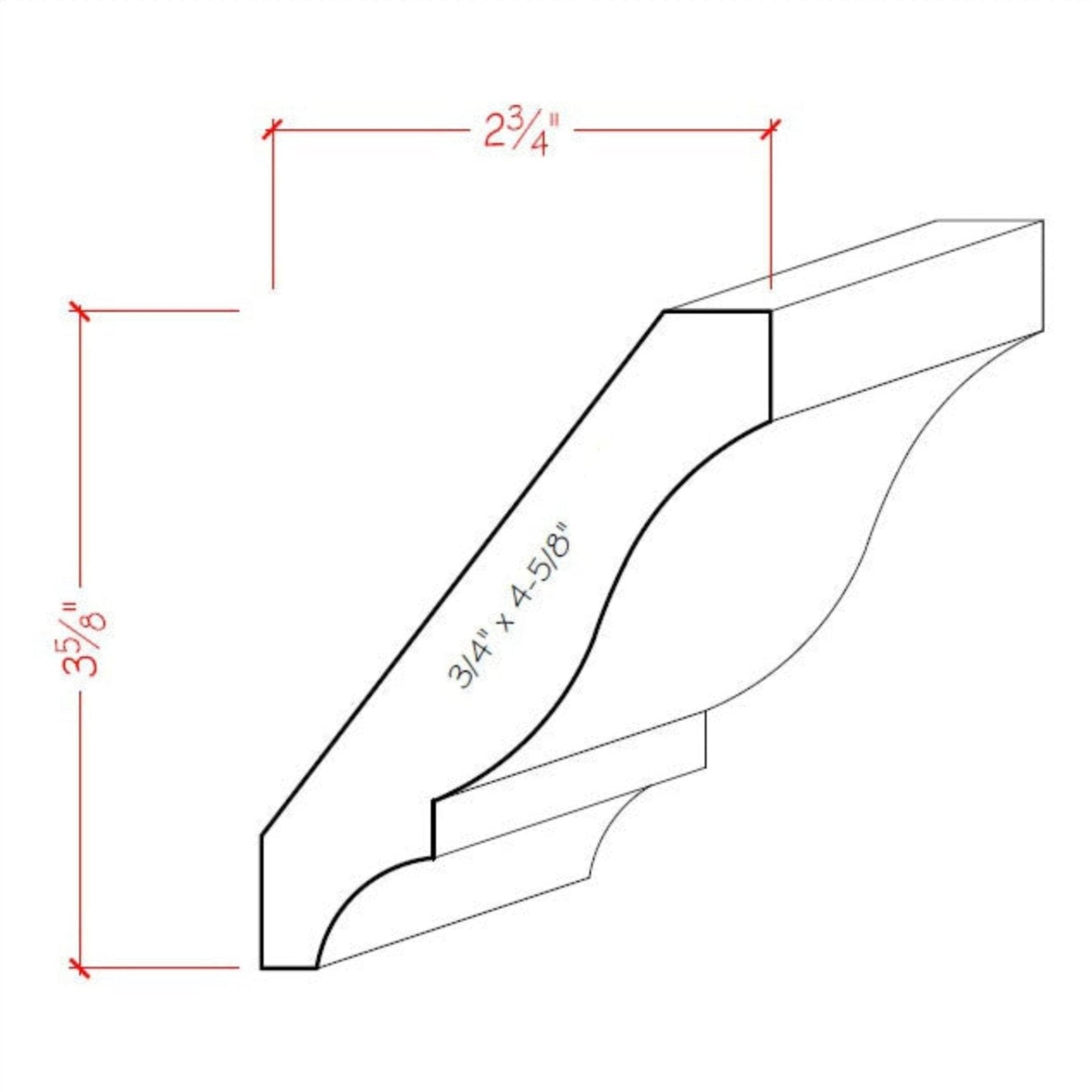 EWCR13 unfinished hardwood crown molding showing profile and natural wood grain