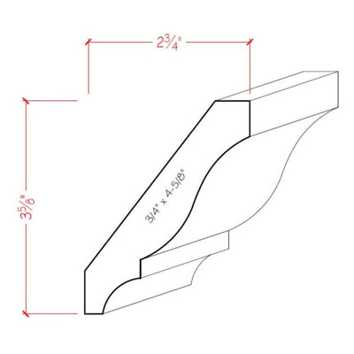 EWCR13 unfinished hardwood crown molding showing profile and natural wood grain