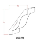 EWCR16 unfinished hardwood crown molding showing profile and natural wood grain