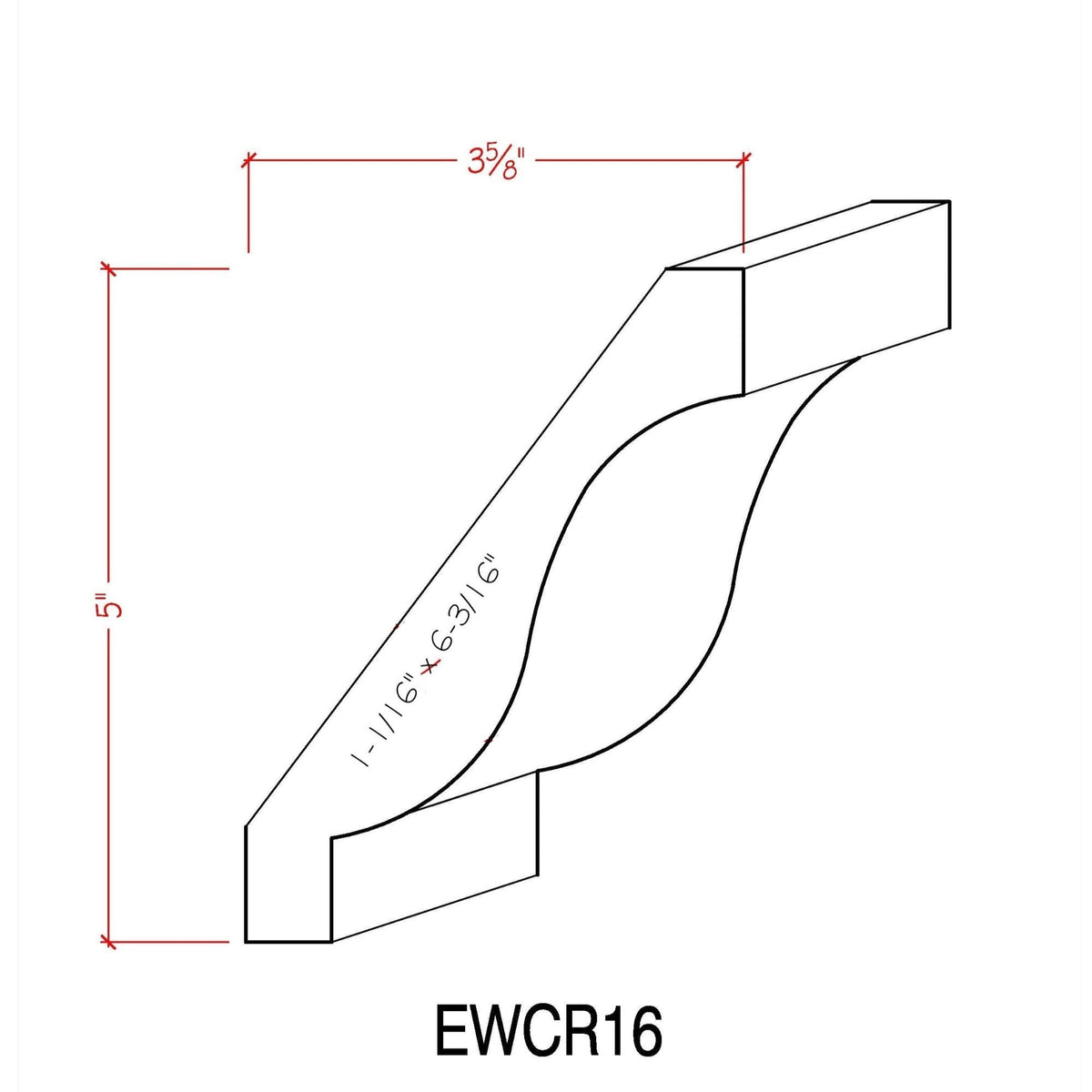 EWCR16 unfinished hardwood crown molding showing profile and natural wood grain