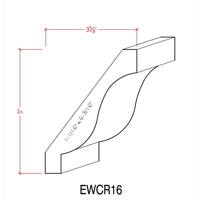 EWCR16 unfinished hardwood crown molding showing profile and natural wood grain