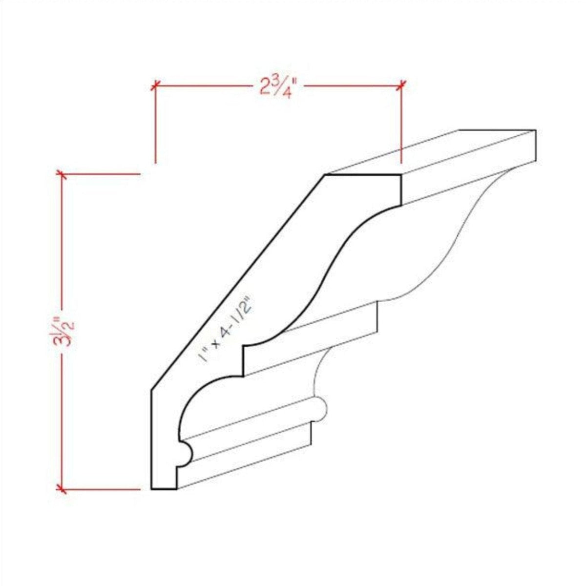 EWCR18 unfinished hardwood crown molding showing traditional profile