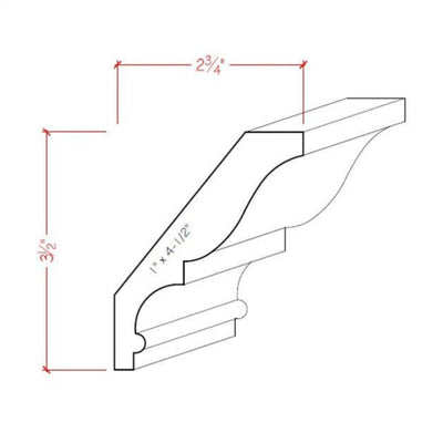 EWCR18 unfinished hardwood crown molding showing traditional profile