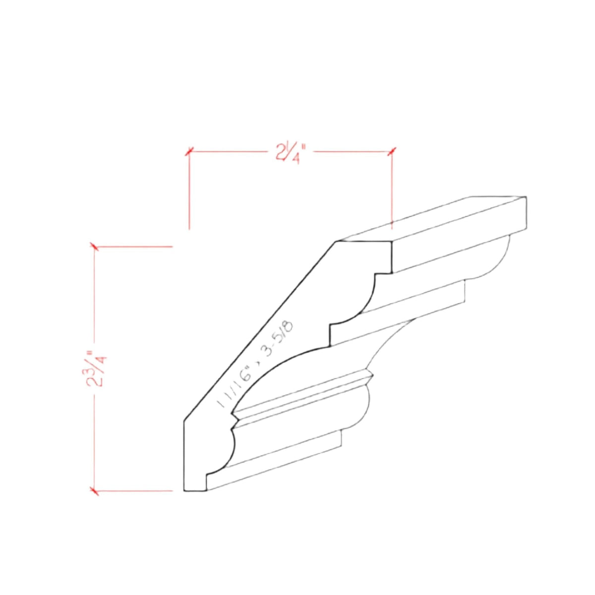 EWCR20 unfinished solid hardwood crown molding 3/4 inch thick by 3-5/8 inch wide