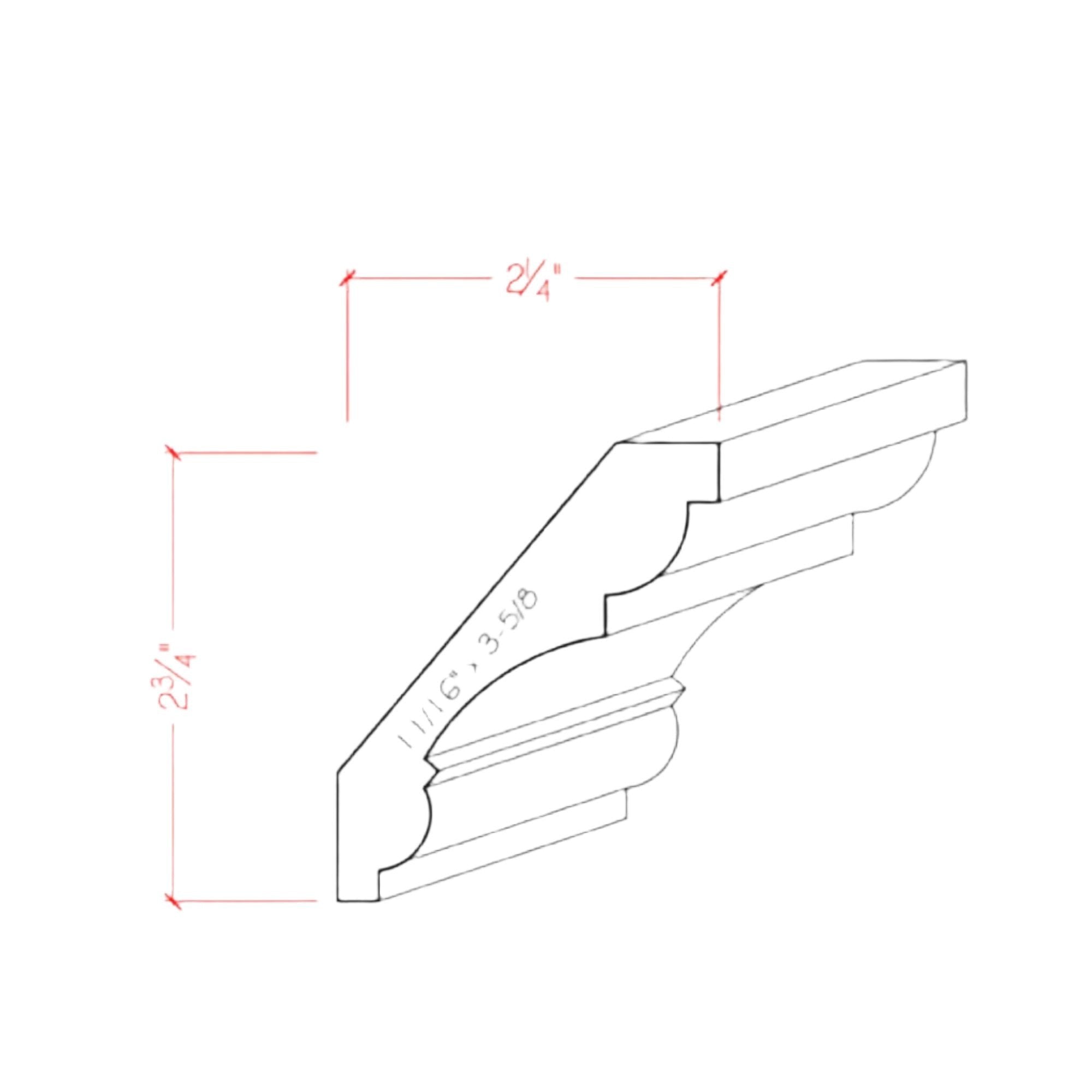 EWCR20 unfinished solid hardwood crown molding 3/4 inch thick by 3-5/8 inch wide