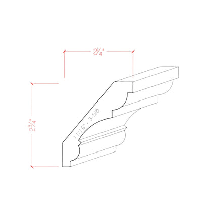 EWCR20 unfinished solid hardwood crown molding 3/4 inch thick by 3-5/8 inch wide