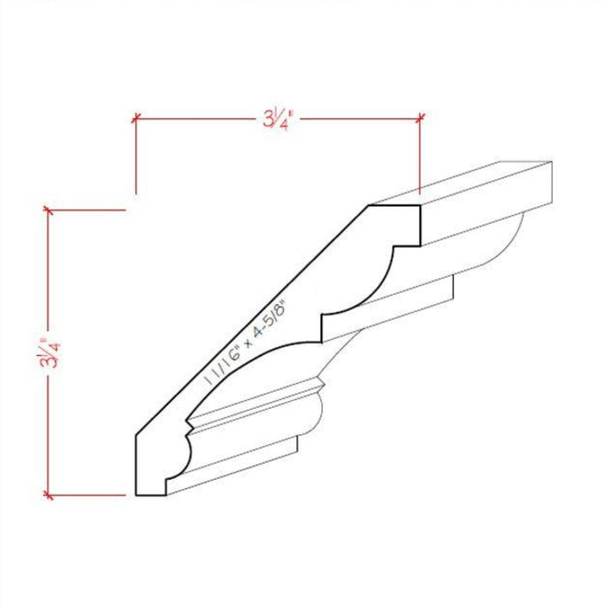 Unfinished solid hardwood crown molding EWCR21 showing traditional profile
