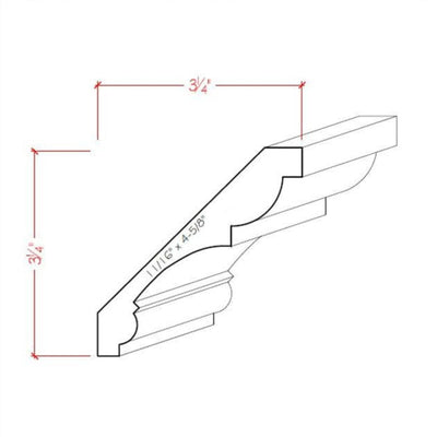 Unfinished solid hardwood crown molding EWCR21 showing traditional profile