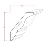EWCR28 unfinished poplar crown molding showing profile and dimensions