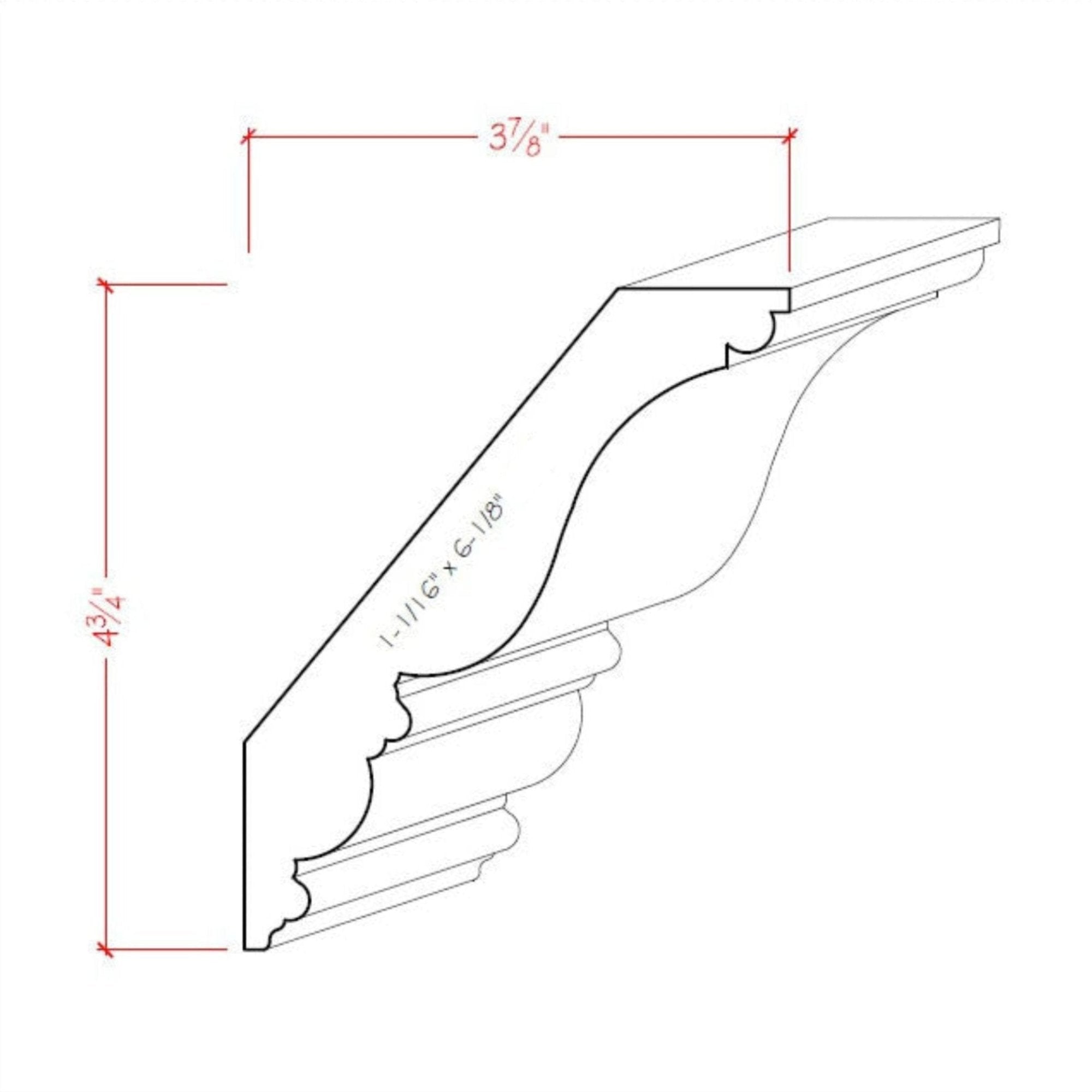 EWCR28 unfinished poplar crown molding showing profile and dimensions