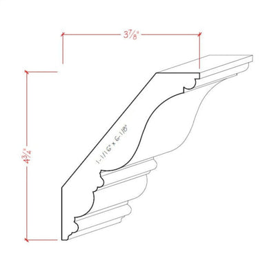 EWCR28 unfinished poplar crown molding showing profile and dimensions