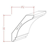 EWCR43 Cove Crown unfinished hardwood molding showing profile and wood grain