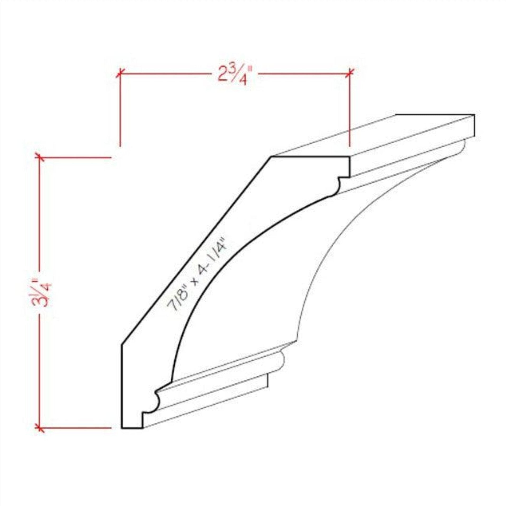 EWCR43 Cove Crown unfinished hardwood molding showing profile and wood grain