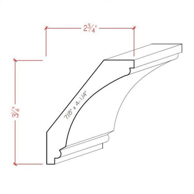 EWCR43 Cove Crown unfinished hardwood molding showing profile and wood grain
