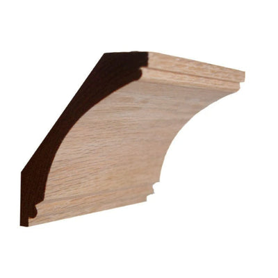 EWCR43 Cove Crown unfinished hardwood molding showing profile and wood grain