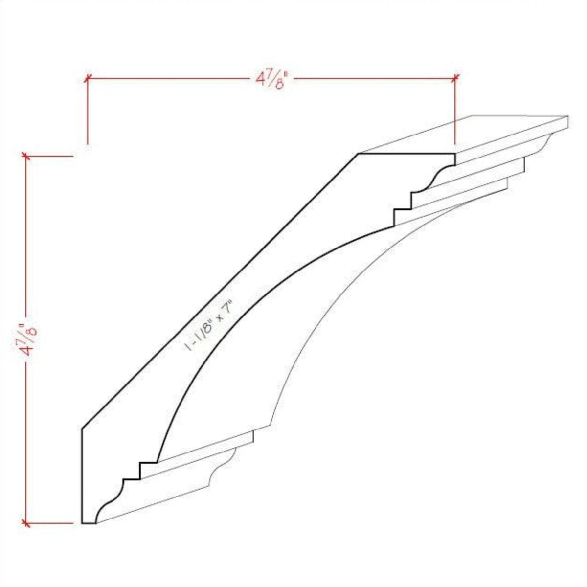 EWCR46 Cove Crown unfinished solid hardwood molding showing profile and natural wood grain