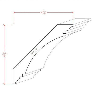EWCR46 Cove Crown unfinished solid hardwood molding showing profile and natural wood grain