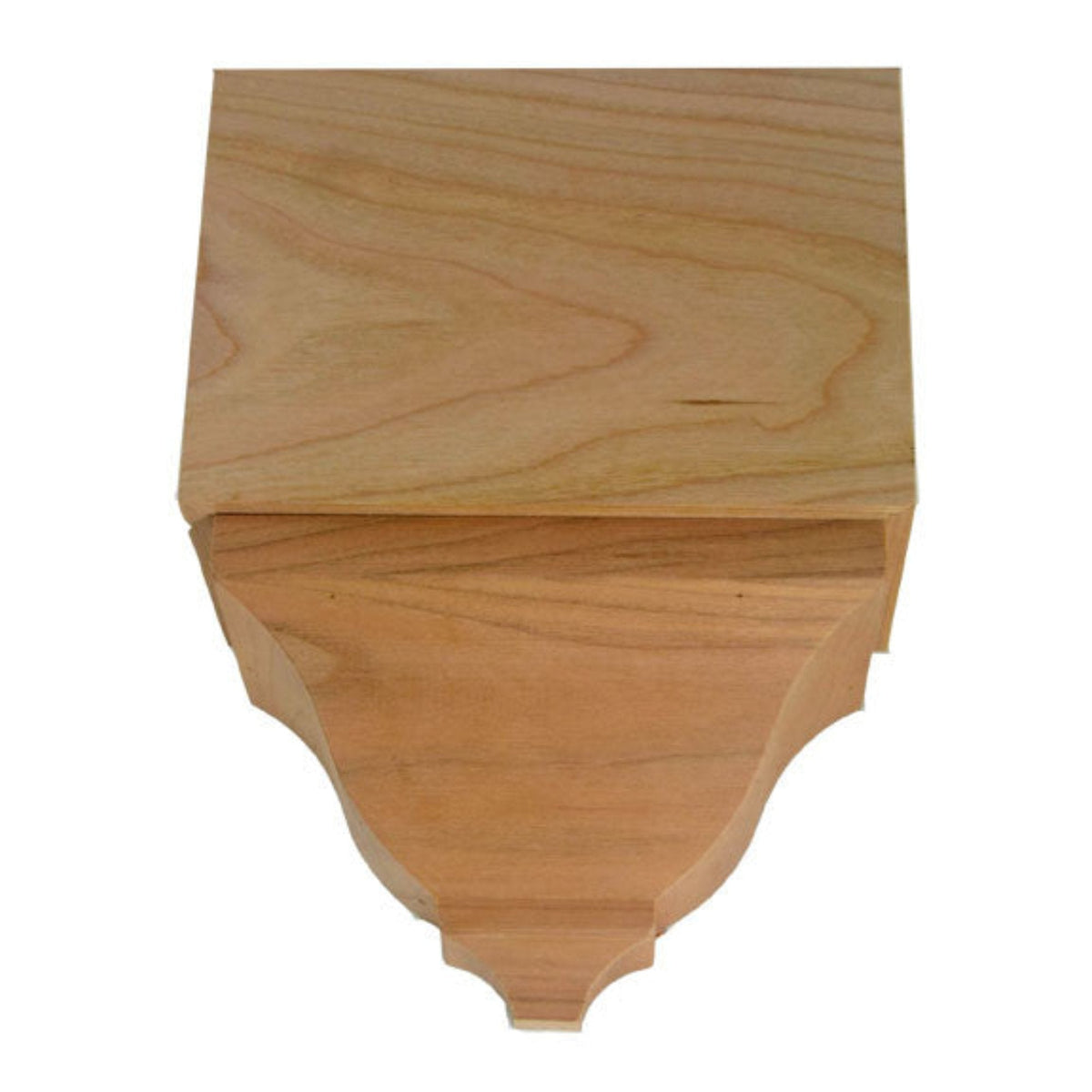 Unfinished hardwood middle corner block for crown molding in various wood species