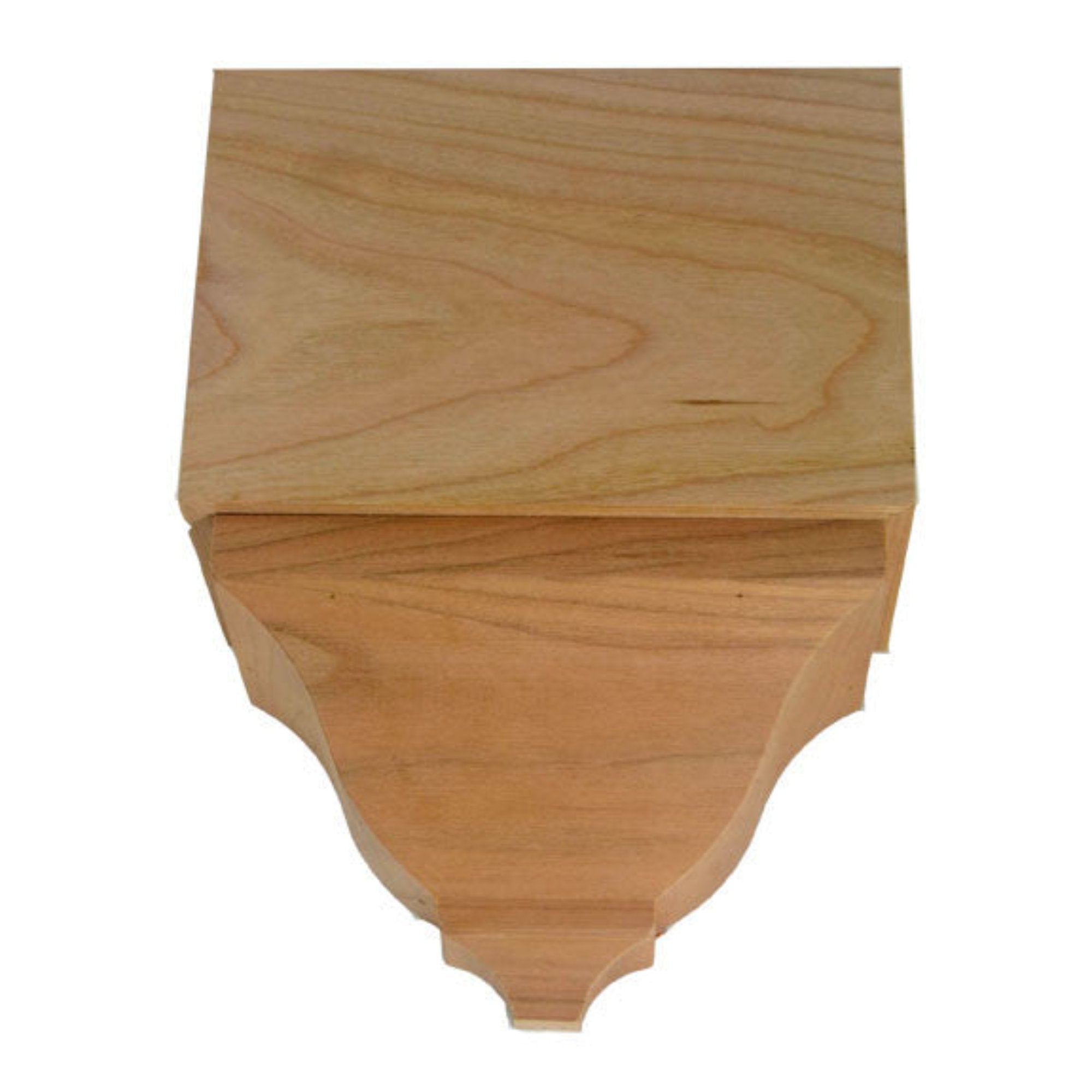 Unfinished hardwood middle corner block for crown molding in various wood species
