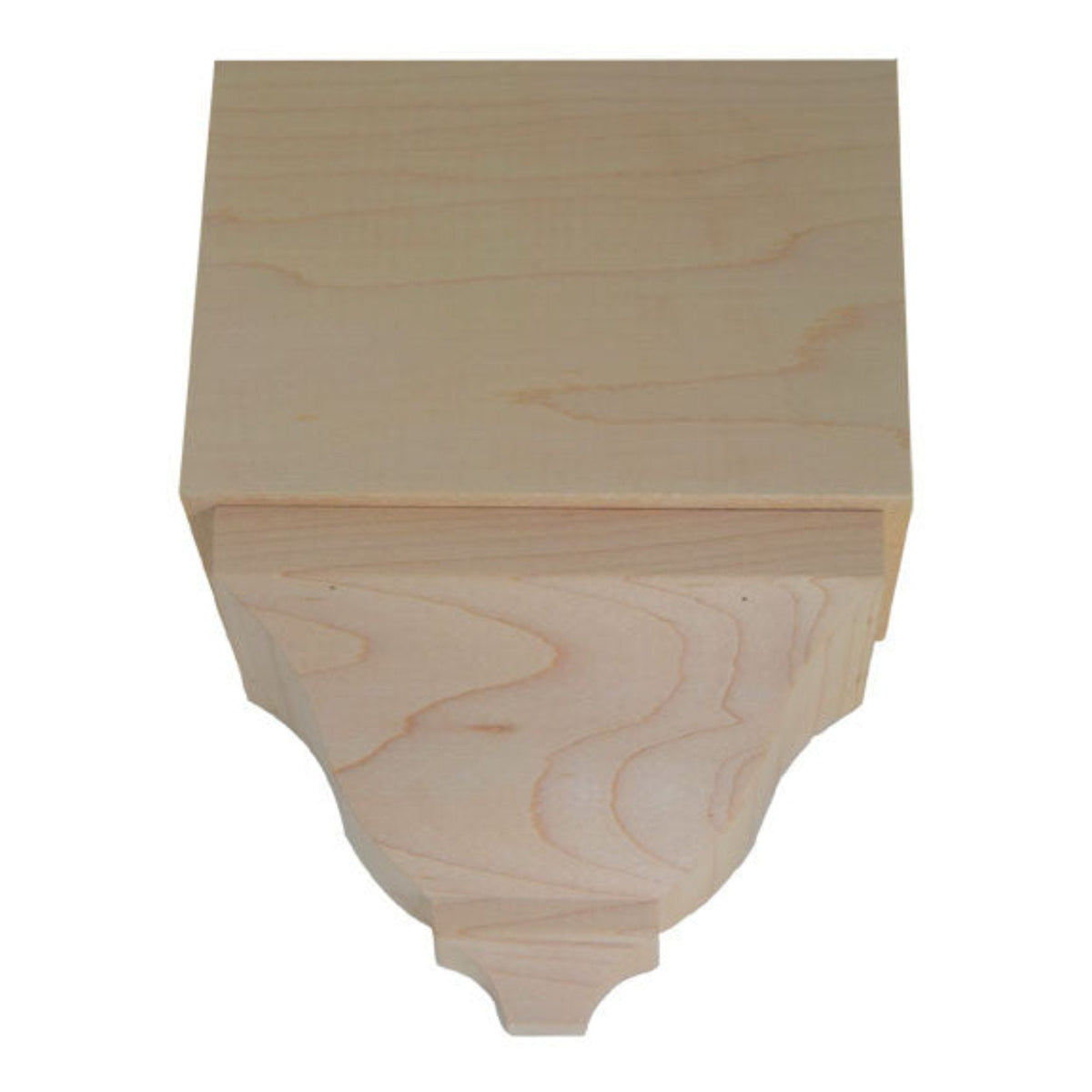 Unfinished hardwood middle corner block for crown molding in various wood species