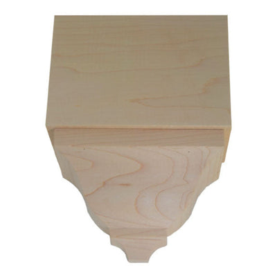 Unfinished hardwood middle corner block for crown molding in various wood species