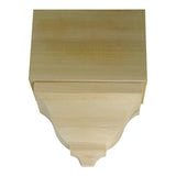 Unfinished hardwood middle corner block for crown molding in various wood species