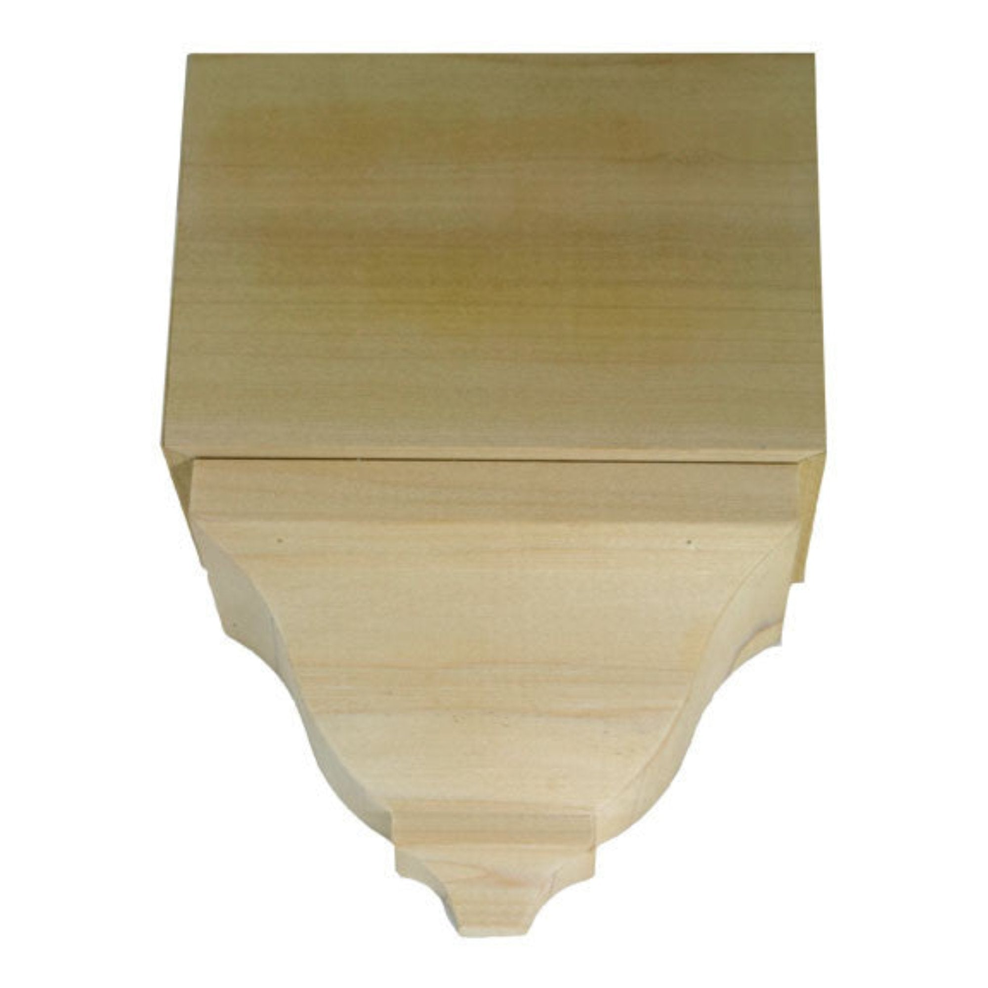 Unfinished hardwood middle corner block for crown molding in various wood species