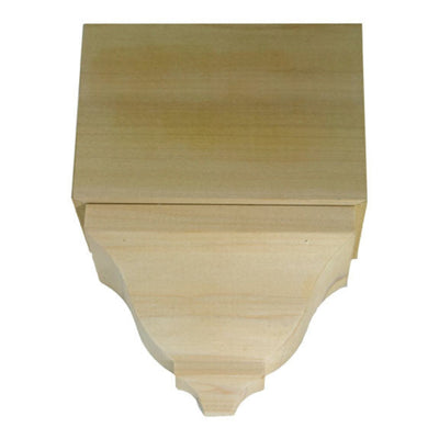 Unfinished hardwood middle corner block for crown molding in various wood species