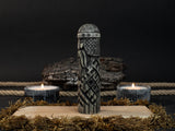 Hand-carved wooden figurine of Baldr, Norse god of light and purity, dark polished finish
