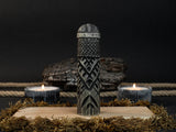 Hand-carved wooden figurine of Baldr, Norse god of light and purity, dark polished finish