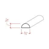 Unfinished half round hardwood molding trim 3/4 inch wide by 3/8 inch thick