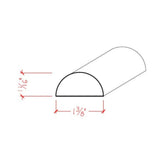 EWHR12 unfinished half round hardwood molding trim