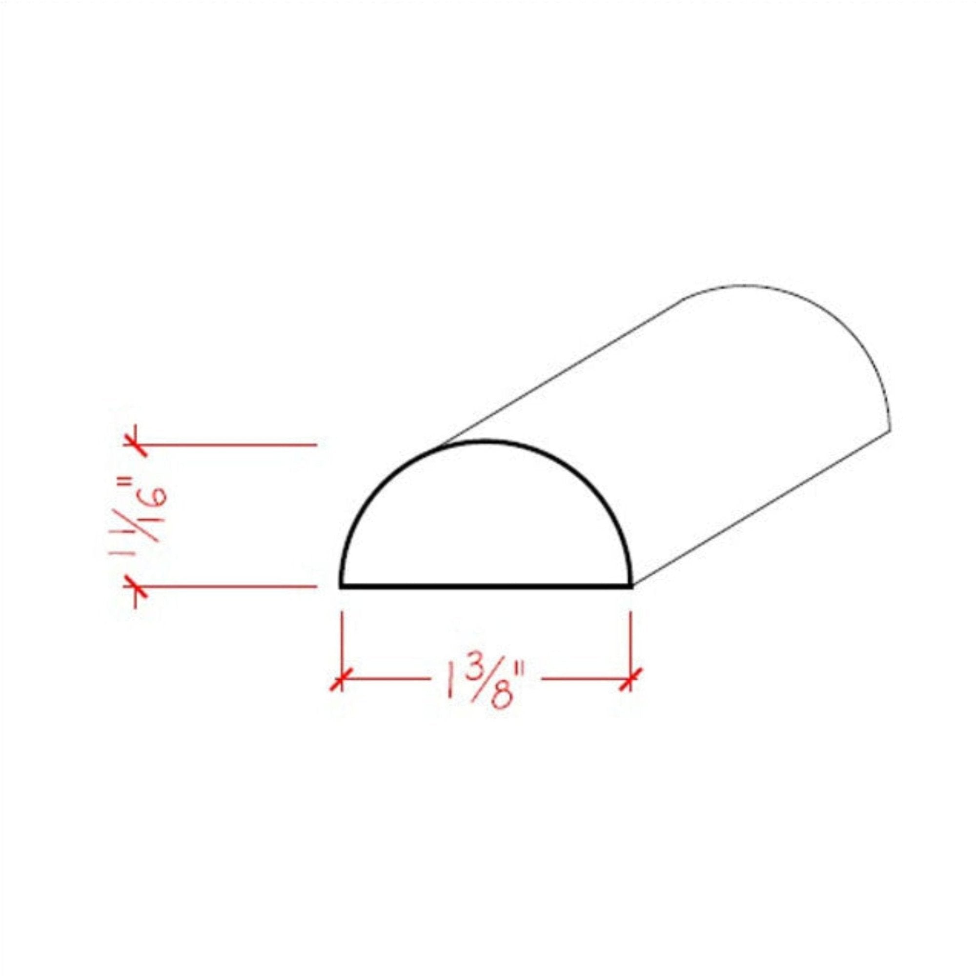 EWHR12 unfinished half round hardwood molding trim